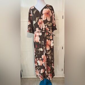 Cato’s Floral Wrap Maxi Dress Light brown with Blush Flowers 18/20W